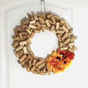 Handmade Upcycled Wine Cork Harvest Floral Wreath Large